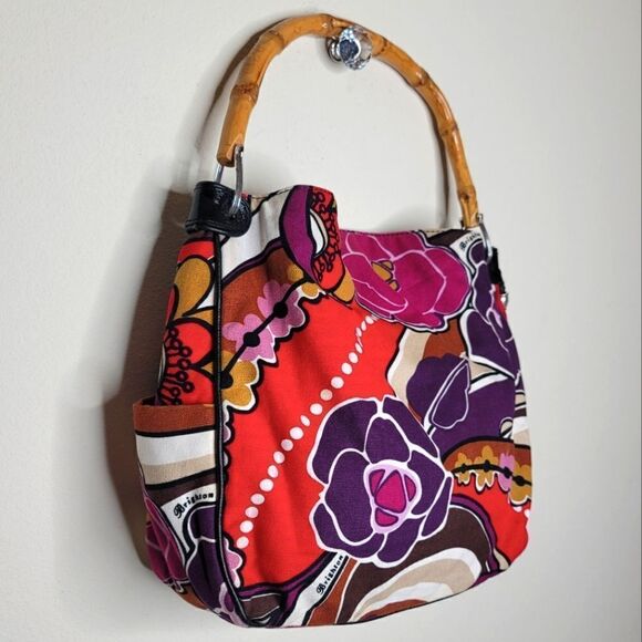 Brighton Baylyn Floral Canvas Shoulder Bag W/ Bamboo Handle - Picture 4 of 15